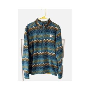 The North Face Men's Teal and Yellow Patterned Zip-Up Sweater